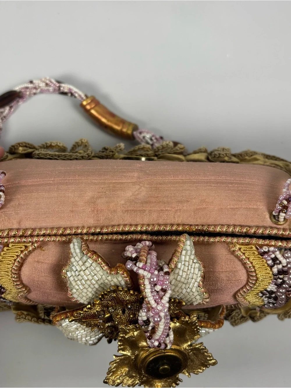 Vintage Mary Frances Beaded Shoulder Bag With Ruffles And Beads